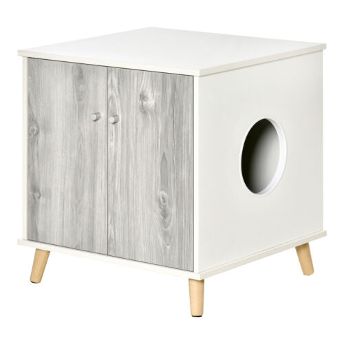 Wooden Cat Mess-free Litter Box, Wide Enclosure End Table w/ 2 Magnetic Doors 196393066744