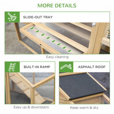 PawHut 69&quot; Chicken Coop, Includes Connecting Ramp and an Easy-Clean Tray Natural 842525157551