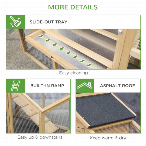 PawHut 69&quot; Chicken Coop, Includes Connecting Ramp and an Easy-Clean Tray Natural 842525157551
