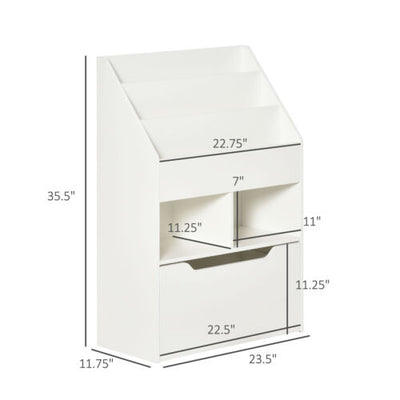Kids Storage Bookcase Stand w/ Display Shelves &amp; Drawer for Toys &amp; Books, White