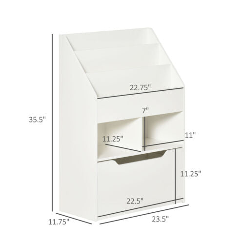 Kids Storage Bookcase Stand w/ Display Shelves &amp; Drawer for Toys &amp; Books, White