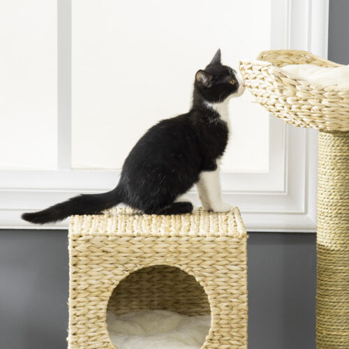 39.5&quot; Cat Tree Tower Cattail Weave W/ Cat Condo, Bed, Ladder, Washable Cushions