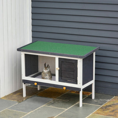 Indoor/Outdoor Wood Rabbit Hutch, Bunny Cage w/Slide-Out Tray, Openable Roof 196393161425