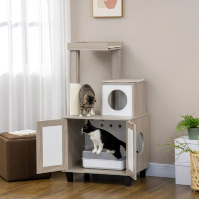 50&quot; 2-IN-1 Cat Tree with Cat Toilet Cabinet Condo Bed Sisal Scratching Post Pad