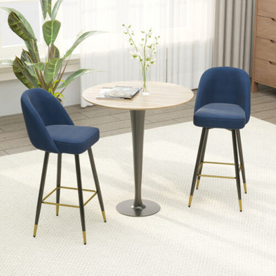 Set of 2 Upholstered Barstools Fabric Bar Chairs with Gold-Capped Steel Legs