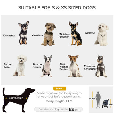 Pet Stroller Foldable Travel Dog Cat Carriage w/ Reversible Handle Brake Basket