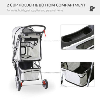 3 Wheels Pet Stroller Folding Dog Carrying Cart w/ Brake Canopy Travel