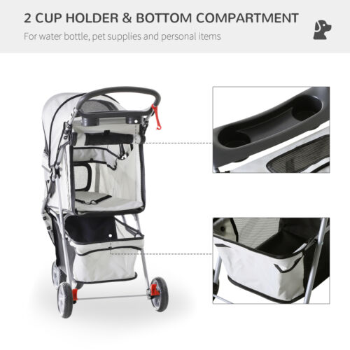 3 Wheels Pet Stroller Folding Dog Carrying Cart w/ Brake Canopy Travel