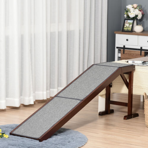 Pet Ramp Bed Steps for Dogs Cats with Non-slip Carpet Top Platform Brown Grey