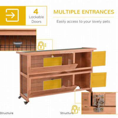Outdoor Rabbit Hutch with Wheels, Quick on-the-Go Feeding, Wooden Rabbit Cage 196393256855