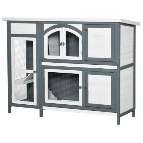 57&quot; Large Rabbit Hutch with Triple Stories, Decorative Big Rabbit Cage