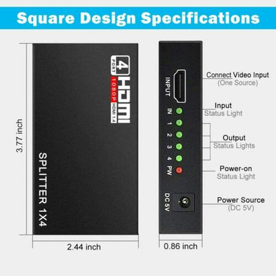 4-Port HDMI Splitter Hub Adapter Multi Display Duplicate Full HD 1080P 4K 2K 3D
