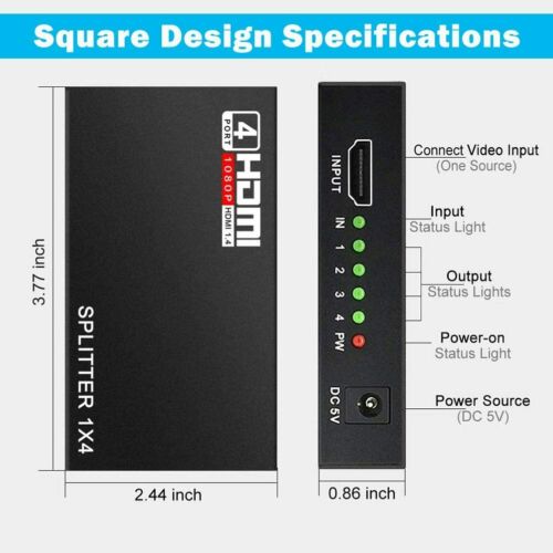 4-Port HDMI Splitter Hub Adapter Multi Display Duplicate Full HD 1080P 4K 2K 3D