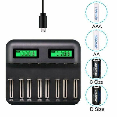 8 Slots Smart Battery Charger LCD Display For AA/AAA/C/D Rechargeable Batteries