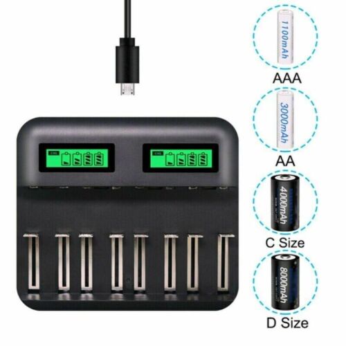 8 Slots Smart Battery Charger LCD Display For AA/AAA/C/D Rechargeable Batteries