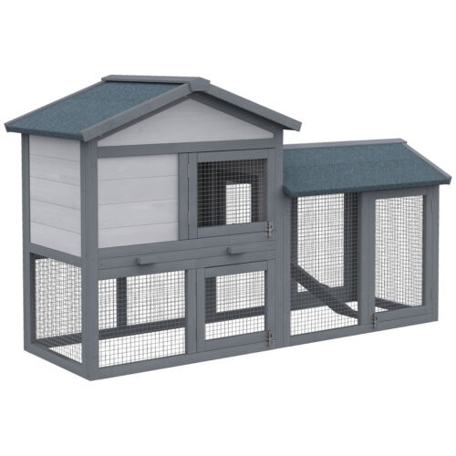 Two Story Small Animal House w/ Slide Out Tray, Ramp, Outdoor Run, Gray 842525131261