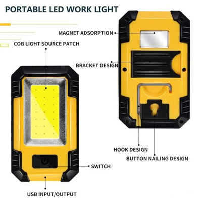 Portable Rechargeable USB COB LED Work Light Flod Flashlight Magnetic Torch Lamp