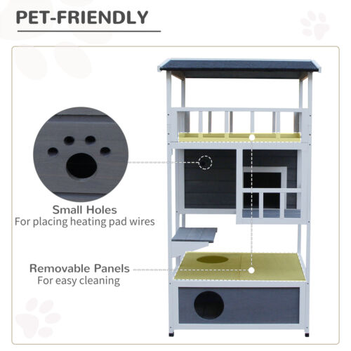 Feral Cat House, Kitten Condo Shelter w/ Raised Base &amp; Asphalt Roof, Grey 842525142885