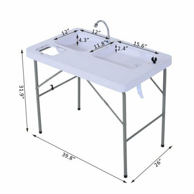 31.9&quot; Folding Table Camping BBQ Fishing Table with Faucet and Sinks Portable