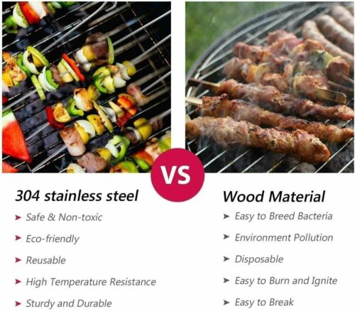 6pcs BBQ Kabob Skewers Roasting Sticks Meat Skewers 35cm Flat Stainless Steel