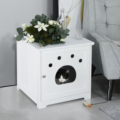 Cat Washroom Pet Litter Box Enclosure Kitten House End Table Hideaway Cabinet