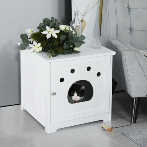 Cat Washroom Pet Litter Box Enclosure Kitten House End Table Hideaway Cabinet