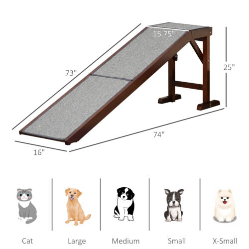 Pet Ramp Bed Steps for Dogs Cats with Non-slip Carpet Top Platform Brown Grey