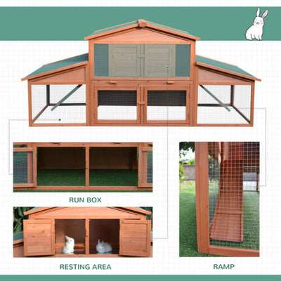 Big Rabbit Cage Guinea Pig House W/ Double Ramp, Weatherproof Wood Rabbit Hutch