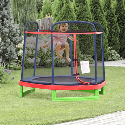 7 FT Kids Trampoline w/ Enclosure Safety Net Zipper Playground Bouncer Gym Toy