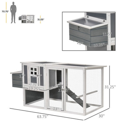 64&quot; Wooden Chicken Coop Hen House with Openable Hollow Sheet Roof Tray