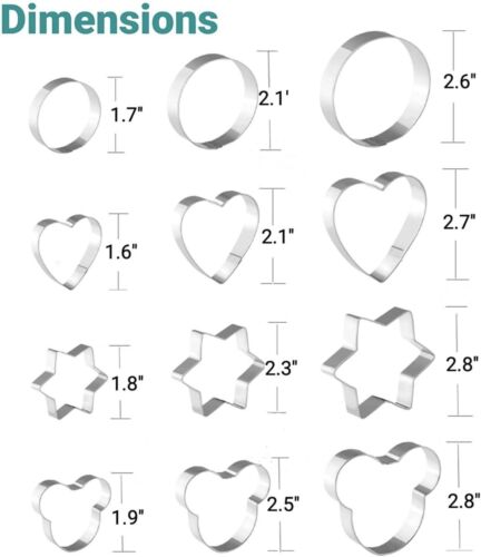 CA 12 Pcs Durable Stainless steel Cookie Cutter 4 Shapes &amp; 3 Sizes Set