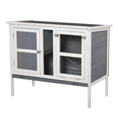 Wooden Bunny Hutch 2-Levels w/ Roof Mesh Window for Outdoors &amp; Small Animals 842525170864