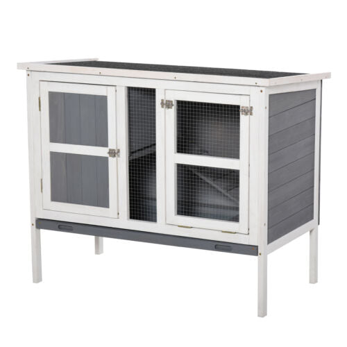 Wooden Bunny Hutch 2-Levels w/ Roof Mesh Window for Outdoors &amp; Small Animals 842525170864
