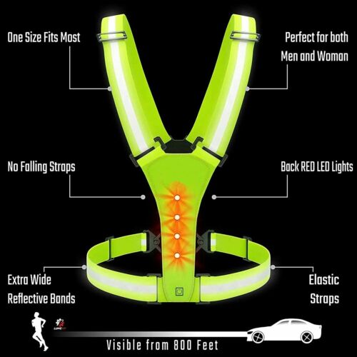 LED Reflective Running Biking Vest, High Visibility Warning Lights Safety Gear