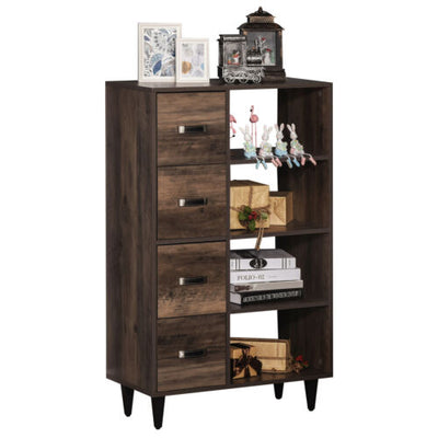 4-Drawer Dresser Storage Cabinet with 4-Tier Shelves for Living Room &amp; Bedroom