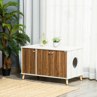 Cat Litter Box Enclosure Hidden Cat Furniture w/ Adjustable Shelf Magnetic Door 196393066720