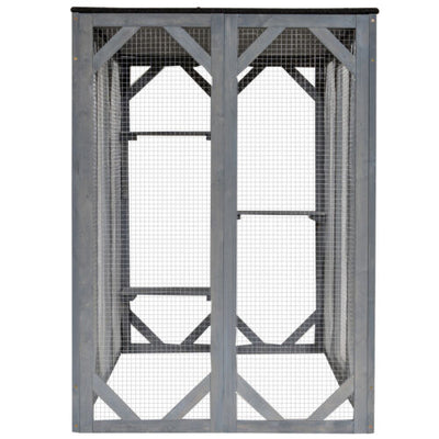 Cat Cage Wooden Pet Enclosure with Waterproof Roof, Platforms, Lock, Grey 842525170734