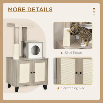 50&quot; 2-IN-1 Cat Tree with Cat Toilet Cabinet Condo Bed Sisal Scratching Post Pad