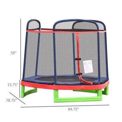 7 FT Kids Trampoline w/ Enclosure Safety Net Zipper Playground Bouncer Gym Toy