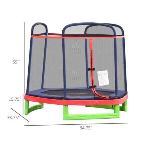 7 FT Kids Trampoline w/ Enclosure Safety Net Zipper Playground Bouncer Gym Toy
