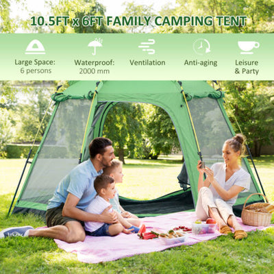 6 Person Camping Tent Pop-up Design with 4 Windows 2 Doors Portable Carry Bag