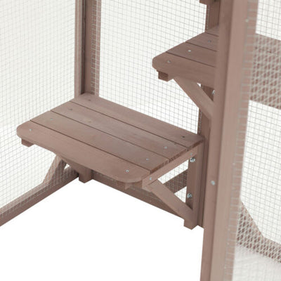 Cat Cage Wooden Pet Enclosure with Waterproof Roof, Platforms, Lock, Brown