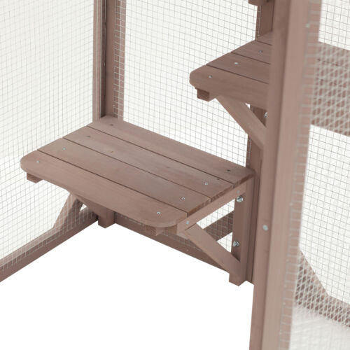 Cat Cage Wooden Pet Enclosure with Waterproof Roof, Platforms, Lock, Brown