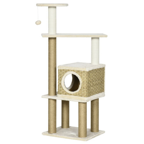 Cat Tree Activity Center w/ Jute Scratching Post, Condo, Hanging Ball Toy