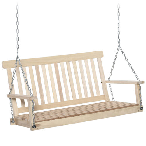2-Person Heavy Duty Hanging Swinging Outside Front Bench w/ Fir Wood, Natural
