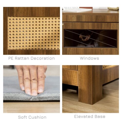 Wood Dog Crate Kennel End Table Furniture W/ Cushion for XS Dogs Indoor Walnut