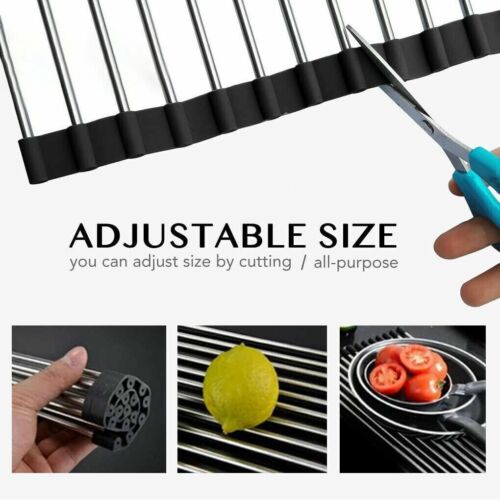 Kitchen Stainless Steel Sink Drain Rack Roll Up Dish Food Drying Drainer Mat