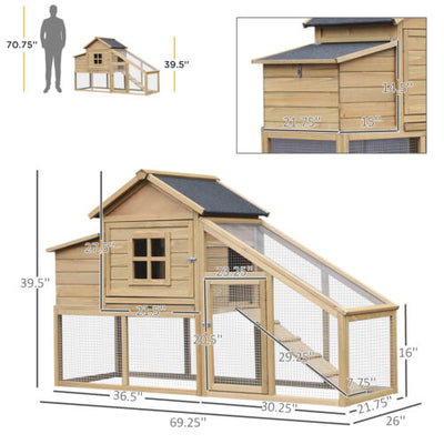 PawHut 69&quot; Chicken Coop, Includes Connecting Ramp and an Easy-Clean Tray Natural 842525157551