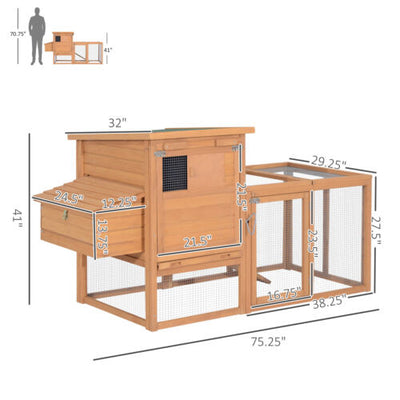 PawHut 75&apos;&apos; Wooden Poultry Chicken Coop Hen House  with Egg Box Backyard Run 799932993831