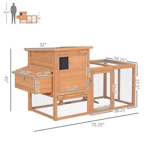 PawHut 75&apos;&apos; Wooden Poultry Chicken Coop Hen House  with Egg Box Backyard Run 799932993831